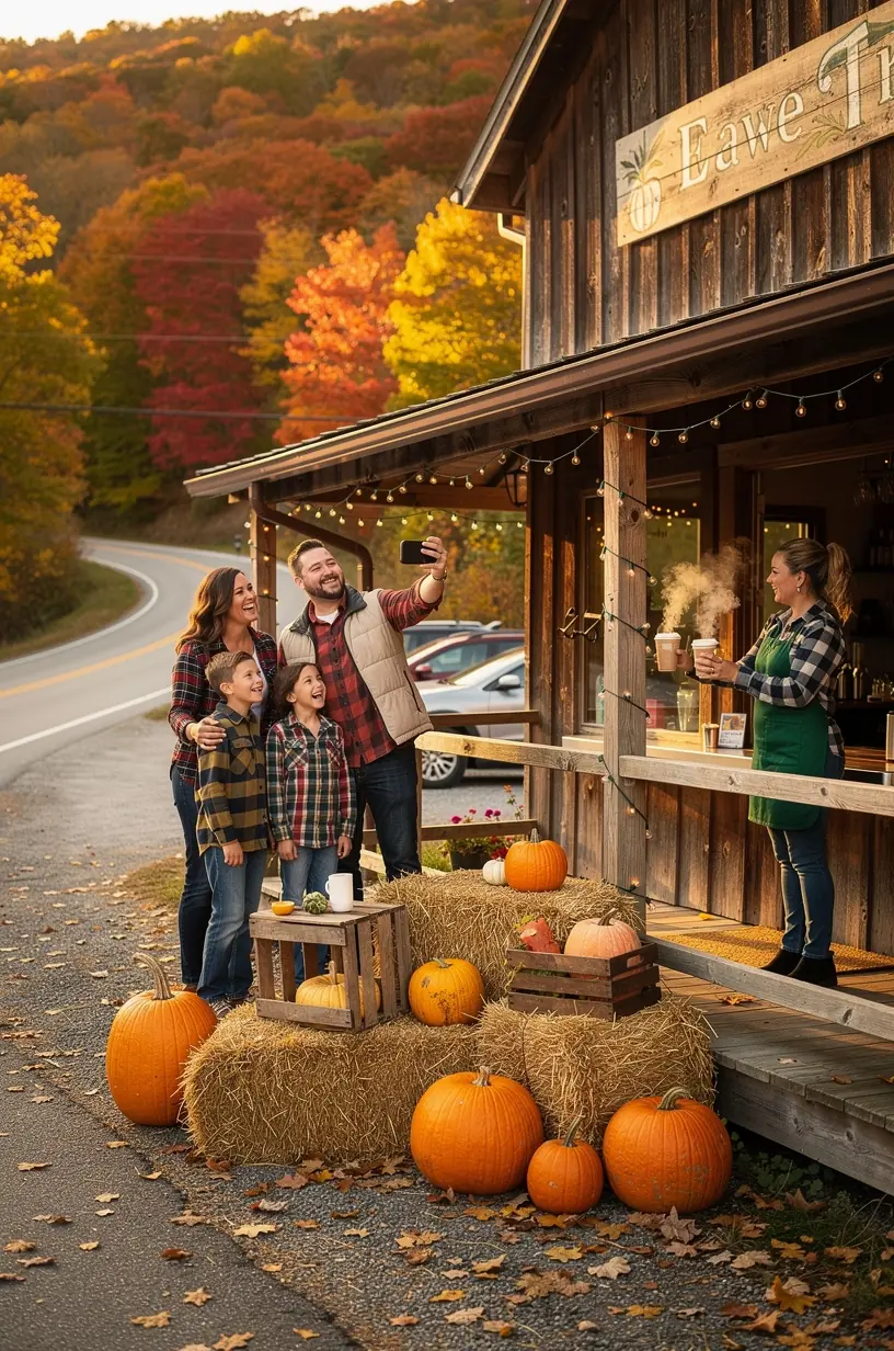 Спокойная обстановка кафе с окнами, выходящими на живописные виды и оборудованными фотозонами.