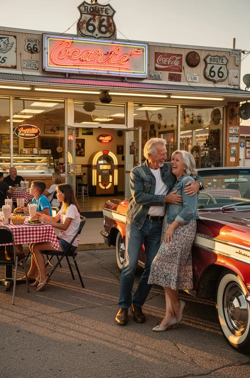 Кафе на живописном маршруте США с уютными местами для фотографий и автоматами для печати сувениров.
